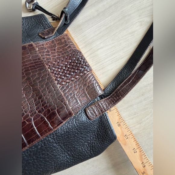 Vtg Brighton Leather Handbag Purse Crossbody Shoulder Bag Black Moc Croc - Picture 6 of 12
